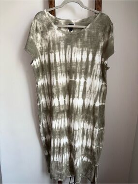 GAP Midi T-Shirt Dress Size XL Tall Olive Tie Dye Short Sleeve Cotton Modal